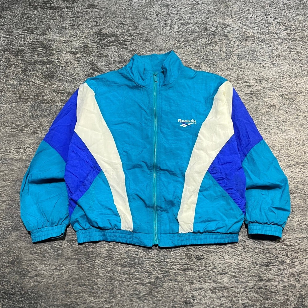 Vintage 90s Reebok Windbreaker Jacket Full Zip Mens Large Colorblock Blue Purple